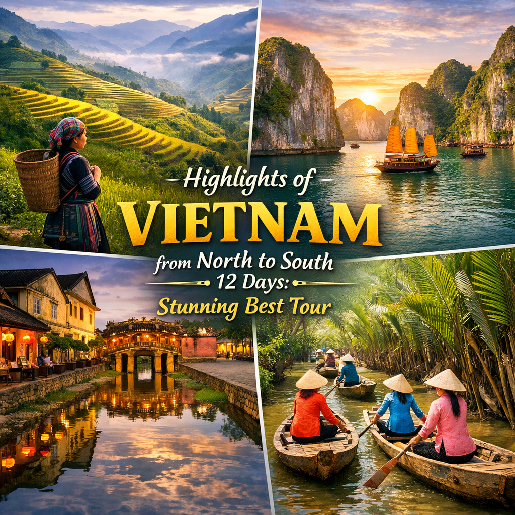 Illustration of Highlights of Vietnam from North to South 12 Days: Stunning Best Tour
