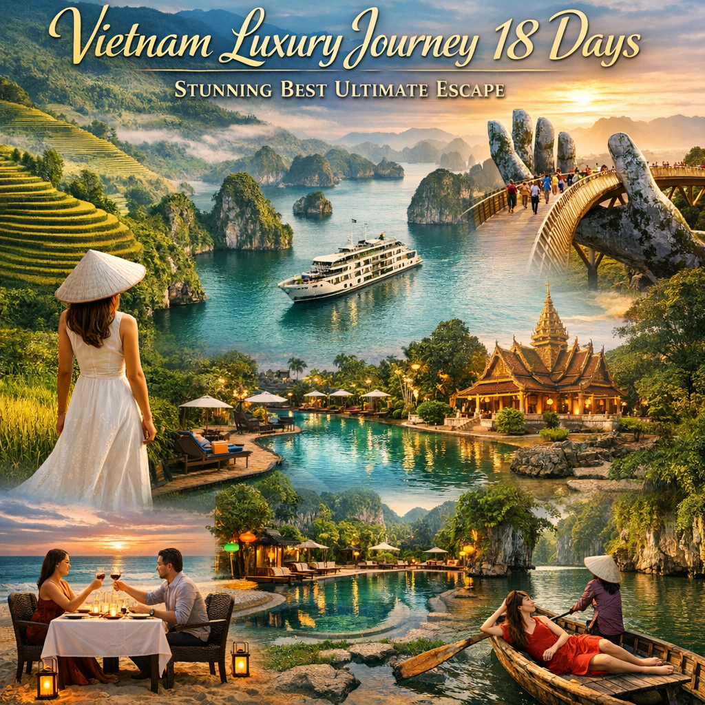 Illustration of Vietnam Luxury Journey 18 Days: Stunning Best Ultimate Escape