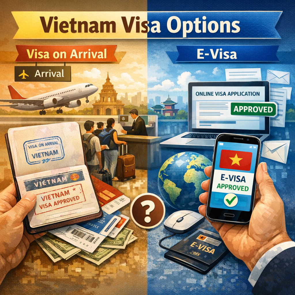Illustration of Vietnam Visa on Arrival vs E-Visa: Best Hassle-Free Option